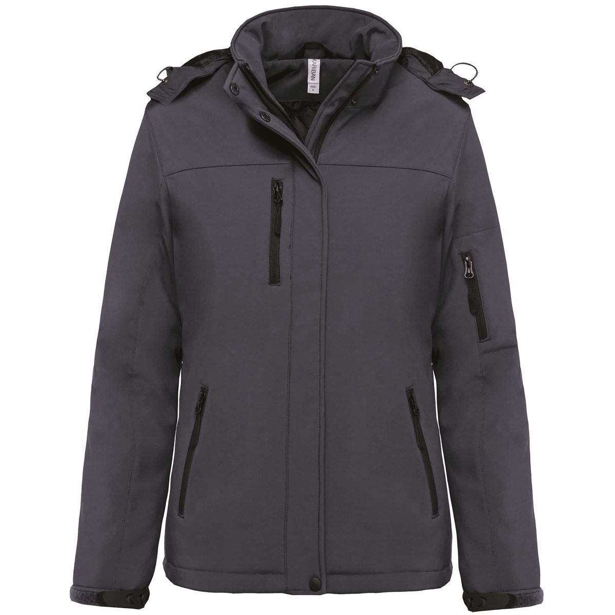 Gewatteerde softshell damesparka met capuchon